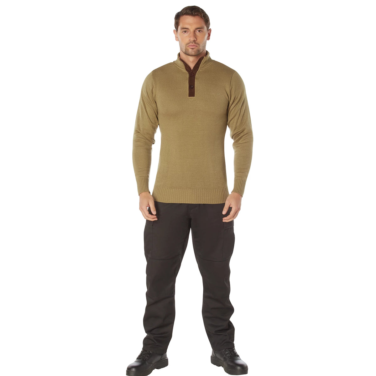 Rothco 3-Button Sweater with Suede Accents