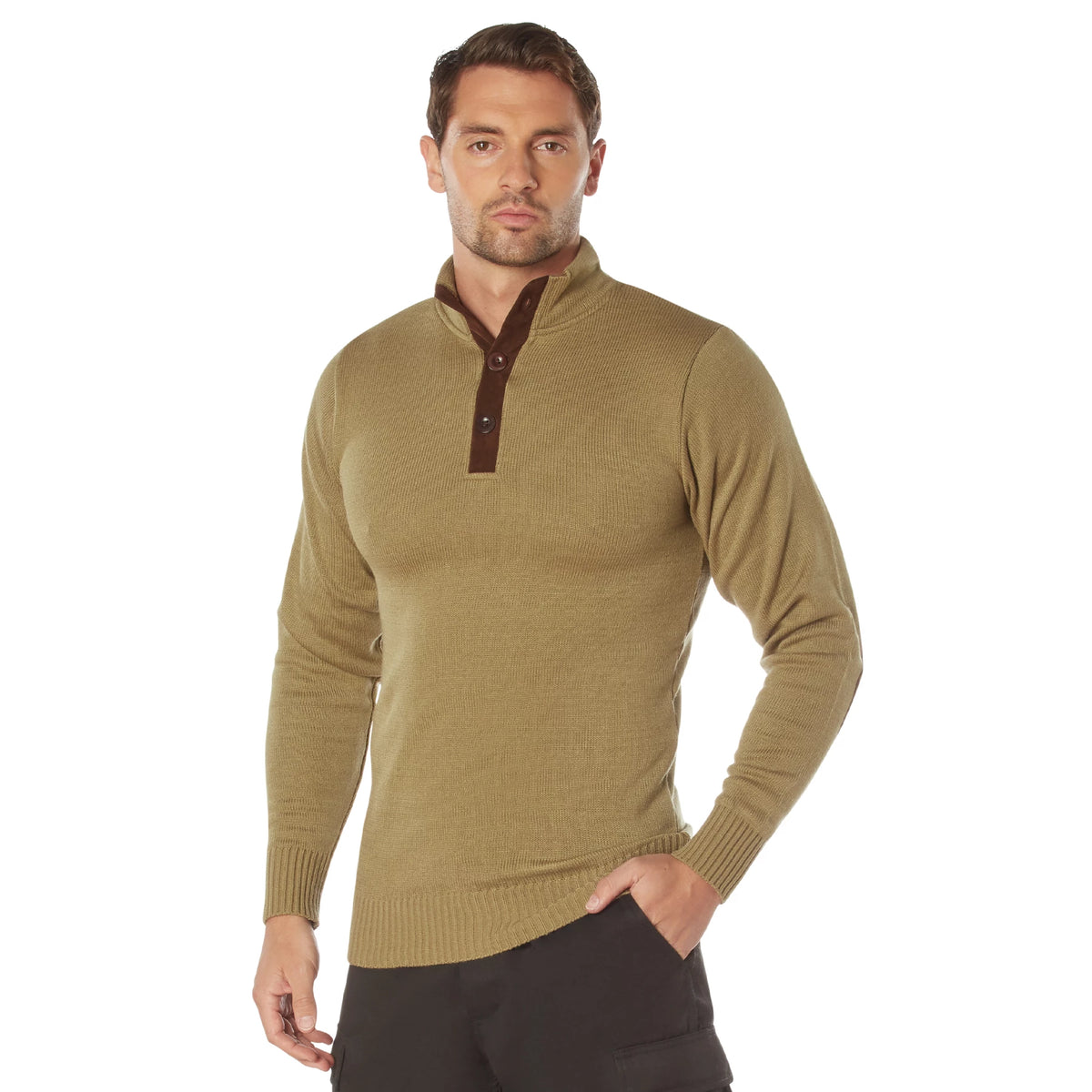 Rothco 3-Button Sweater with Suede Accents