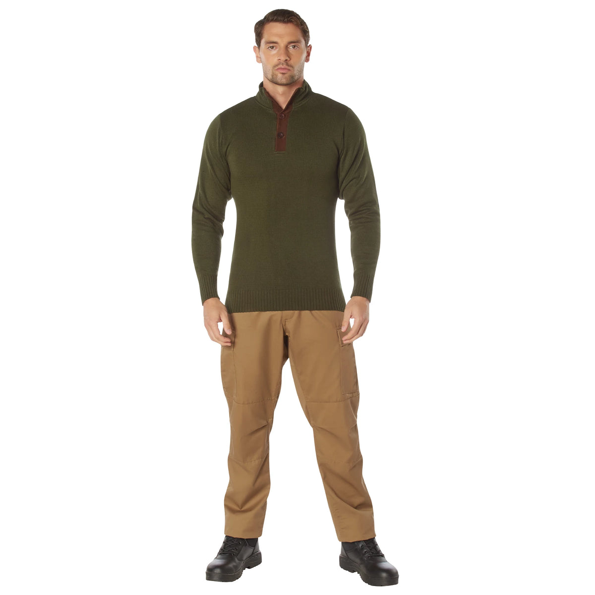 Rothco 3-Button Sweater with Suede Accents