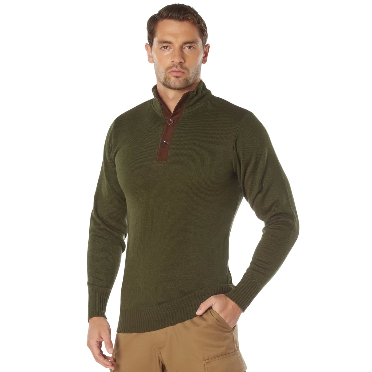 Rothco 3-Button Sweater with Suede Accents