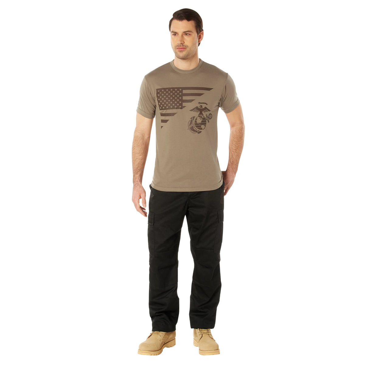 Rothco USMC Eagle, Globe, & Anchor Moisture Wicking T-Shirt - AR 670-1 Coyote Brown