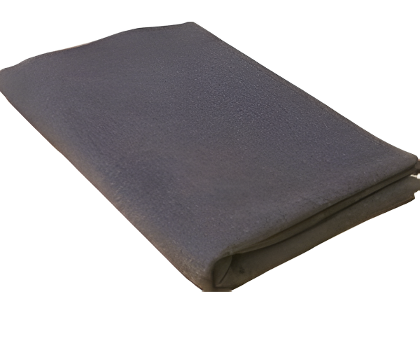 A Manhattan Hosiery Co. Wool Blanket (62” x 84”, Multiple Wool Blends) lies folded on a white surface, its dark, textured material and uneven edges showing the classic sturdy look of quality warm blankets.