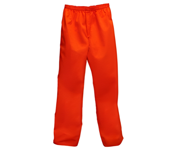 Manhattan Hosiery Co. Inmate Pants – Orange & Navy feature a loose, straight-leg fit and elastic waistband. These simple correctional facility uniform pants are displayed against a white background, with no visible patterns or extra features.