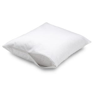 The KSE Woven Zippered Pillow Protectors T180 is a square white pillow with a visible zipper on a plain white background—ideal for use with zippered pillow protectors or as part of your pillow covers bulk collection.