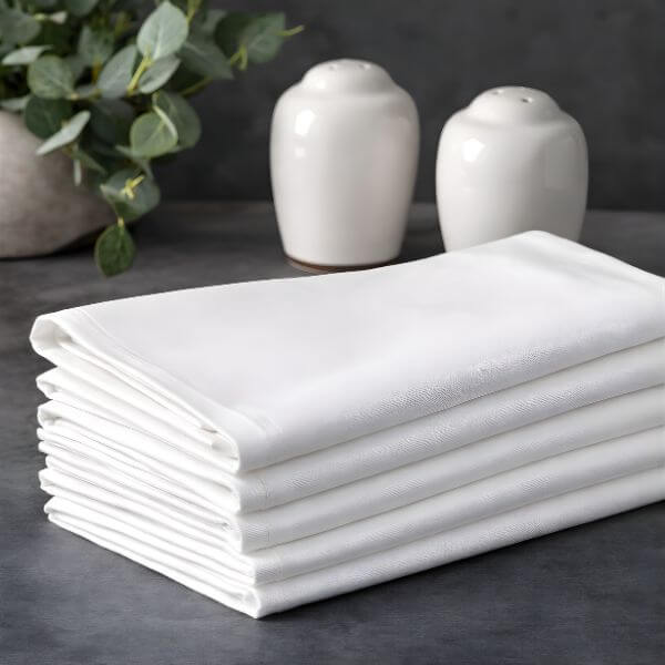 Premium white fabric napkins neatly folded for hospitality and dining table linen use