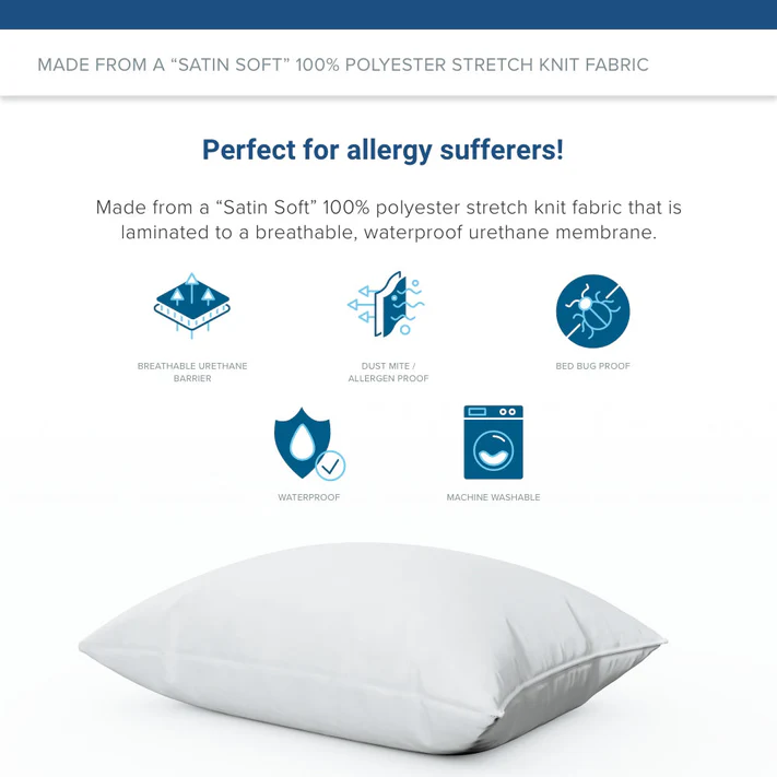 CleanAir Allergy Pillow Protector Zippered Dust Mite Spill Guard Bulk Linen Supply