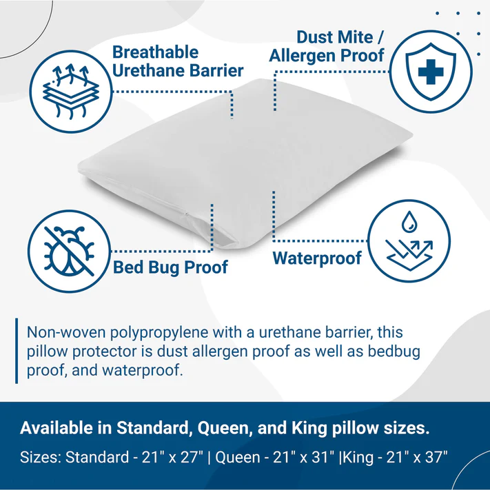 CleanAir® Allergy Pillow Protector - Zippered Dust Mite &amp; Spill Guard