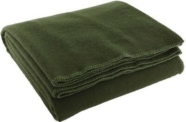 The Wool Blankets – Wool Rescue Survival Blanket by Wool Blankets is a dark green wool emergency blanket with stitched edges, neatly folded and shown on a plain white background.