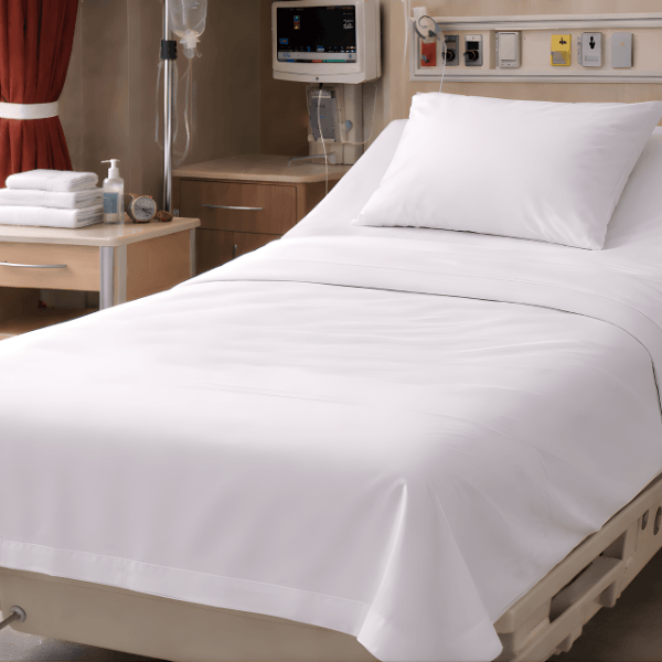 White hospital bed sheets neatly arranged on medical mattress for healthcare and patient use