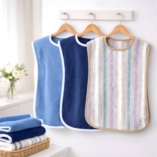 Waterproof hospital clothing protectors or patient bibs for medical and elderly care use