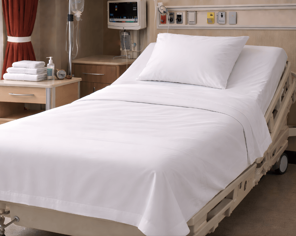 Hospital bed linens and bedding for healthcare facilities
