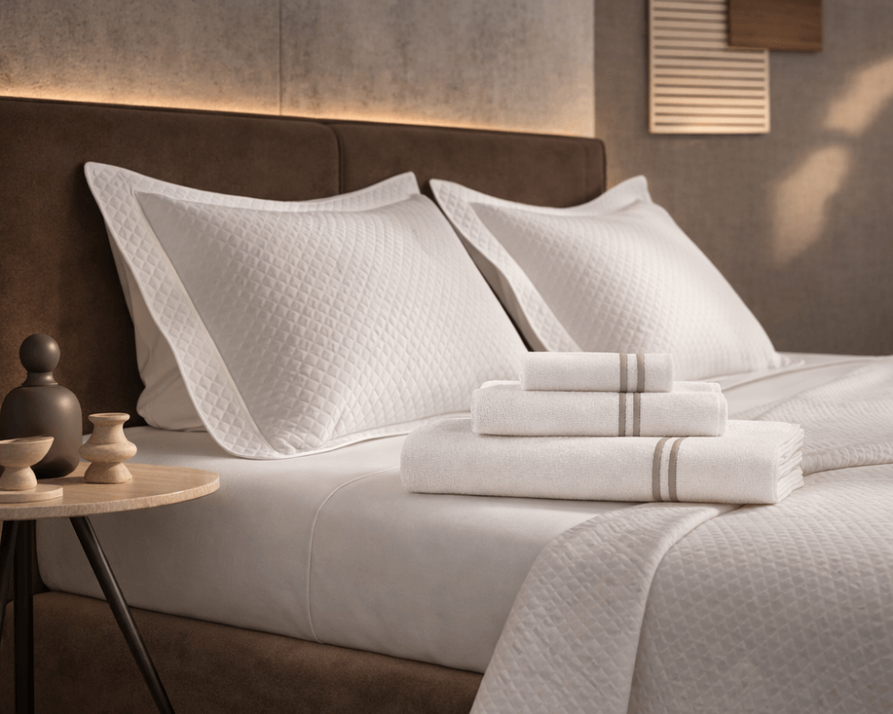 Wholesale hotel bedding with pillows and towels for hospitality businesses
