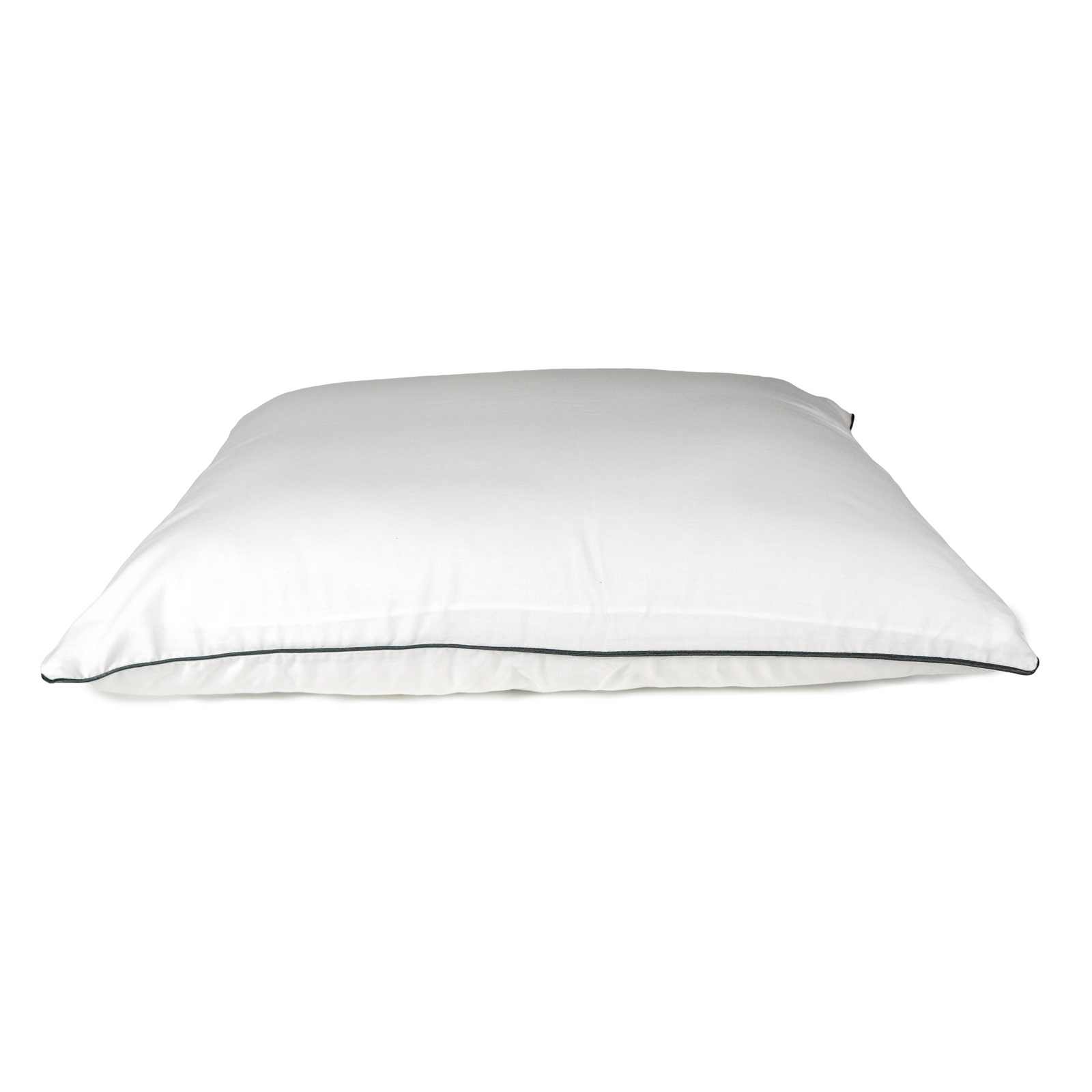 The Martex Green Pillow by WestPoint Home is an eco-friendly white hospitality pillow featuring a slightly raised center and black piping, displayed on a white background.