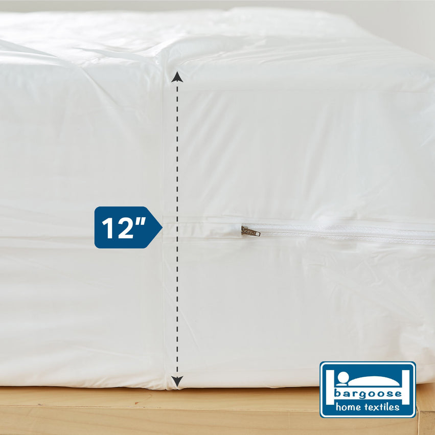 3 Gauge Vinyl Zippered Mattress Protector - Waterproof, Pest &amp; Liquid Guard 12&quot;Deep