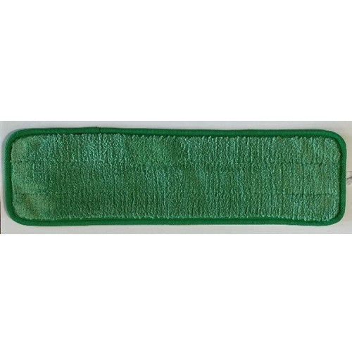 The KSE Microfiber String Dust Mop Pad - Pocket Style is a rectangular green pad with rounded corners and a textured surface, shown on a white background. Ideal for replacing or adding to your bulk dust mop pads collection.