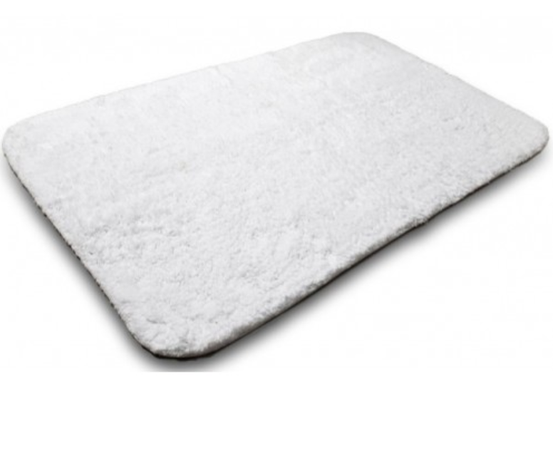 The Oxford Rugs Tufted Bath Rug by Ganesh Mills features a fluffy white, rectangular design with rounded corners and a frame motif, shown against a plain white background.